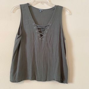 Y2K Cropped Cross Front Sleeveless Top L Army Green EUC